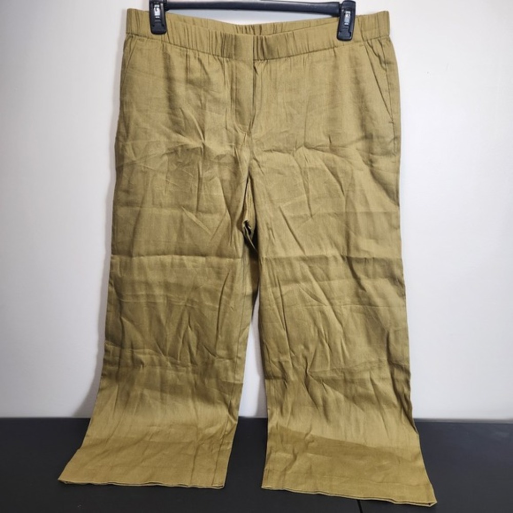NWT J Jill Pants Women Olive Pant LT Wide‎ Leg Linen Blend Lagenlook Crop